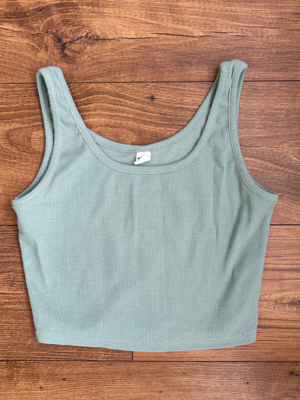 Ribbed Scoop Neck Crop Tank in Sage Green